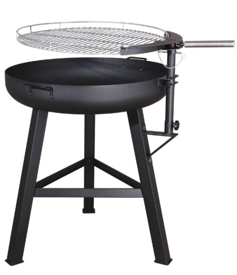 Round steel standing steel fire pit with adjustable cooking grill