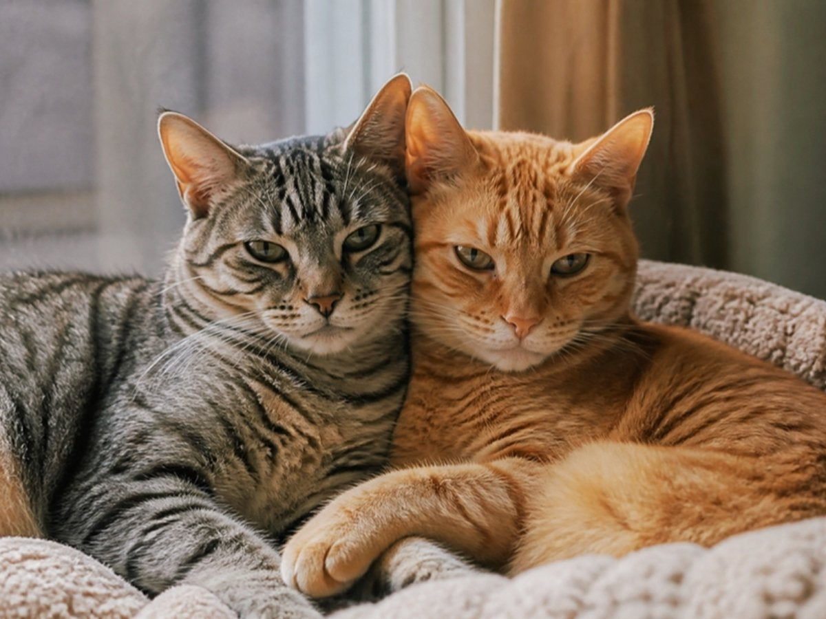 Two cats snuggled together