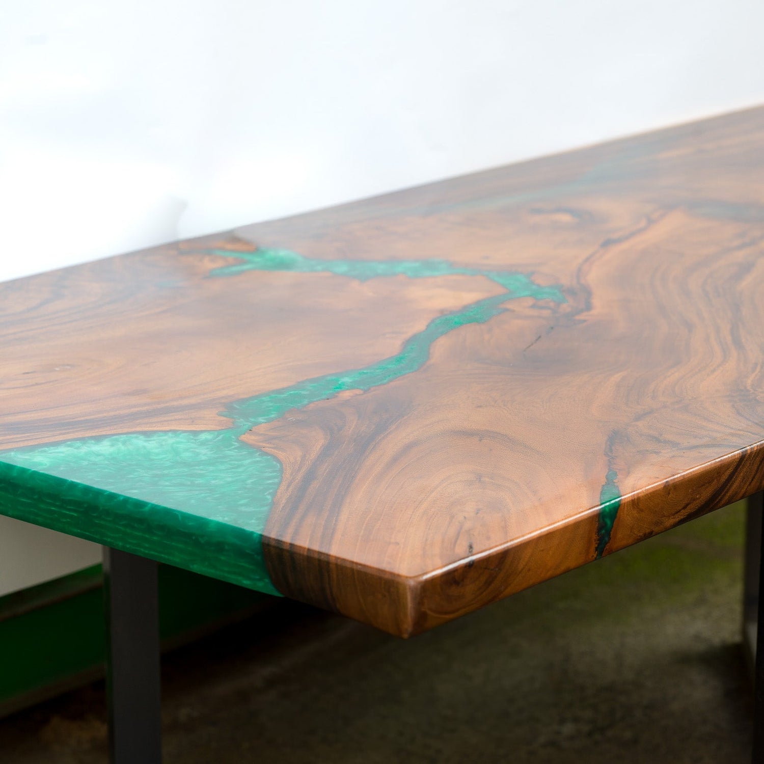 Green 8-Seater American Walnut Dining Table